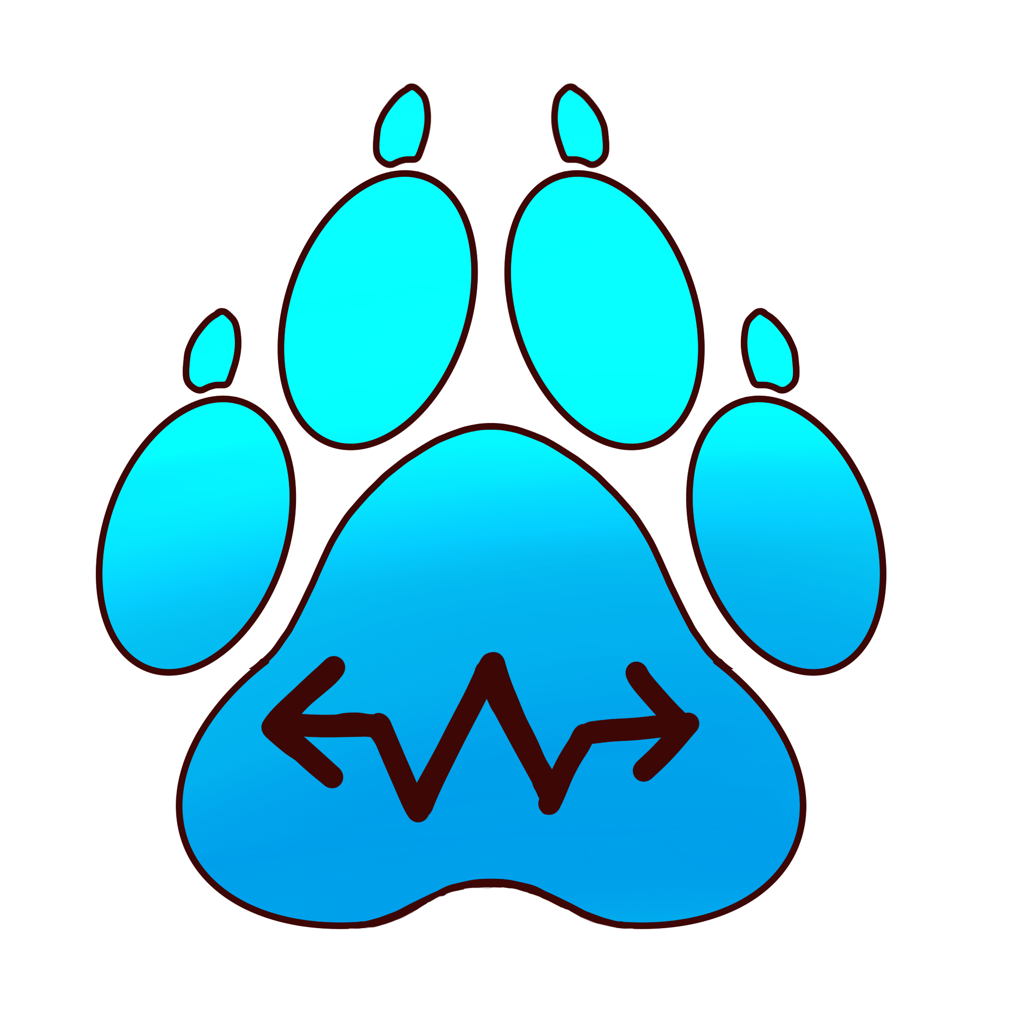  a cyan paw with a black psywiggle on it.